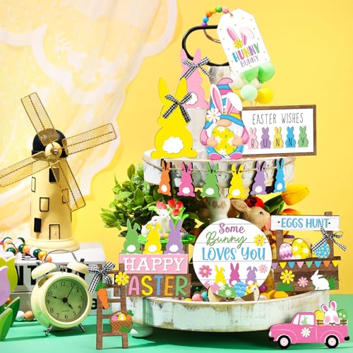 Decoración de bandeja de Pascua y adornos de madera rústicos para mesas 3