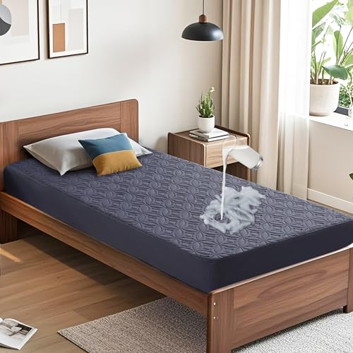 Image of BEDLORE Waterproof Mattress Protector, Twin Size Mattress Pad with Deep Pocket 6 inch-15 inch Depth, Soft Dirt-Proof Double Bed Mattress Cover for Bedroom, College Dorm, Hotel (Navy Blue)
