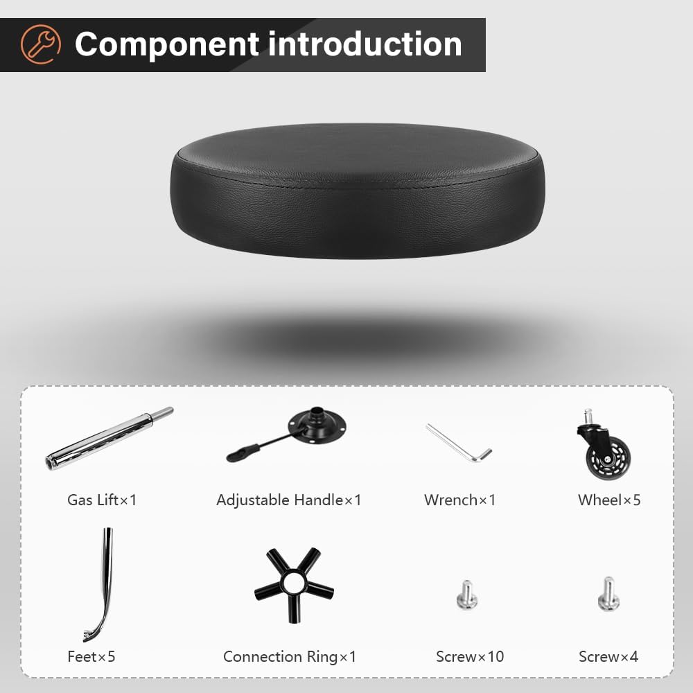 KKTONER Modern Salon Stool with Wheels 3.15-inch Thick Cushion Height Adjustable Swivel Stool Chair Smooth Gliding for Tattoo Facial Massage Spa (Black) - Image 7