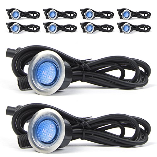 Woodside Set Of 10 30mm LED Decking Deck Plinth Lights Aluminium Blue