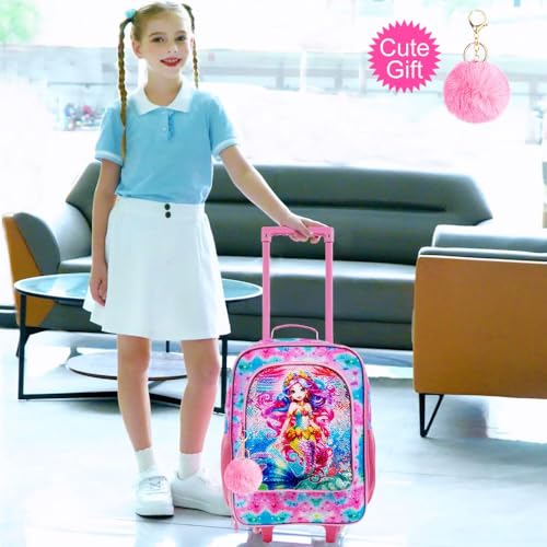 Image of CCJPX Kids Suitcases for Girls, Cute Mermaid luggage Rolling with Wheels, kids carry on luggage for Children Toddler Elementary(Pink)