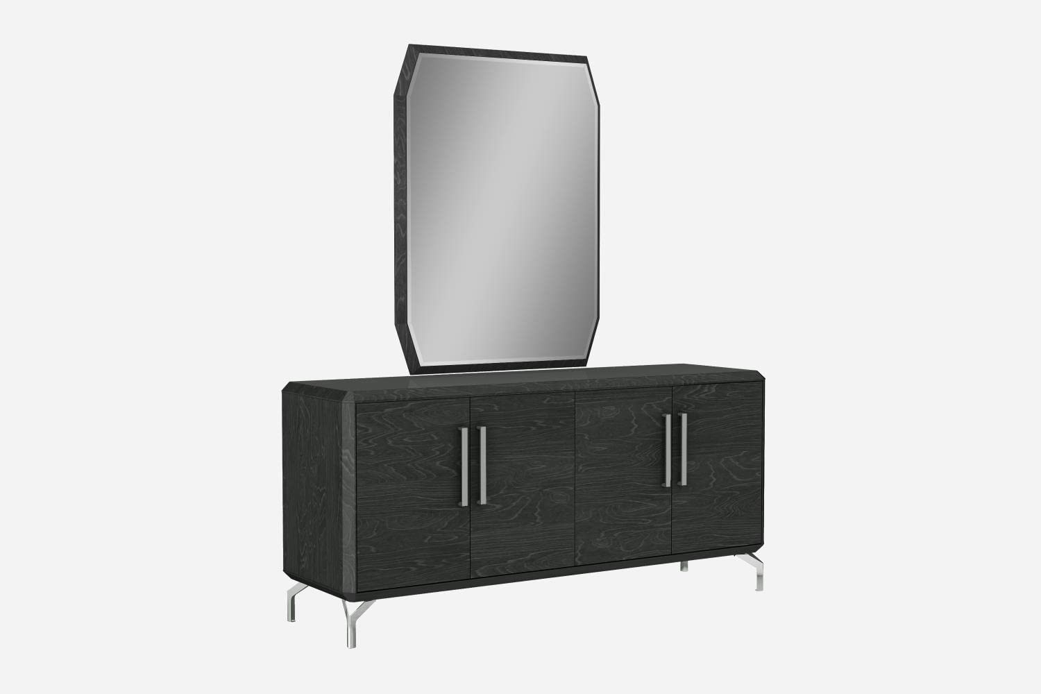 Whiteline Imports Los Angeles Buffet High Gloss Grey with Stainless Steel Legs