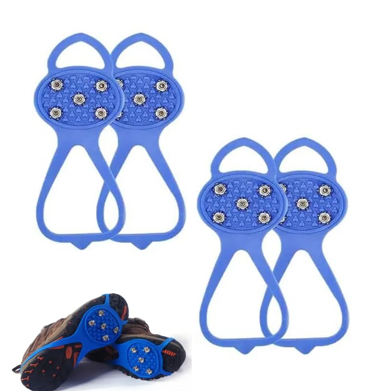 TATDBEUHW Ice Traction Cleats - 2 Pairs Universal Fit Anti-Slip Gripper Spikes with 5 Stainless Steel Studs for Winter Sports and Safety