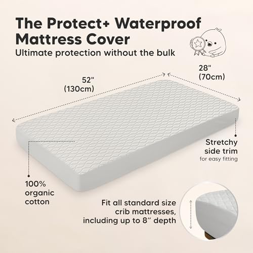 Image of 2-Pack Waterproof Crib Mattress Protector Cover Fitted - Quiet Baby Crib Mattress Pad Sheets, 52 inch x 28 inch Soft Quilted Cotton Baby Sheet, Machine Washable, Easy Fit, Durable (Pearl Gray /Mavy)