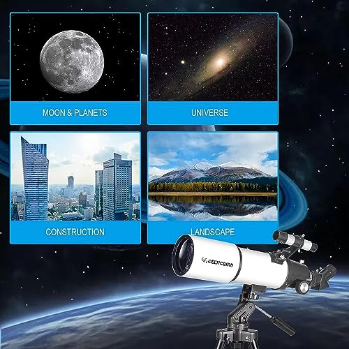 Telescopes for Adults Astronomy, 90mm Aperture 700mm Refractor Telescopes for Adults Beginners Kids with High Precision Adjustment, Ultra-Stable Vertisteel AZ Mount Base Tripod, Phone Adapte (Black)