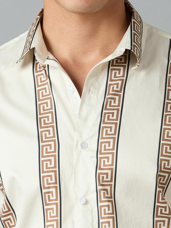 Image of Men's Printed Regular Fit Full Sleeves Cotton Formal Shirt