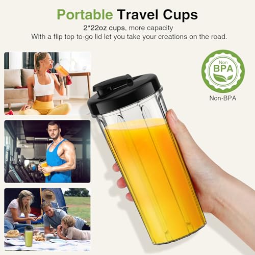 KOIOS Smoothie Blender, Max 1000w Personal Blender for Shakes and Smoothies, 12Pcs Coffee Grinder and Countertop Blenders Combo for Kitchen, Portable Smoothie Blenders with 2x22 oz To-Go Cups, Non-BPA - Image 6