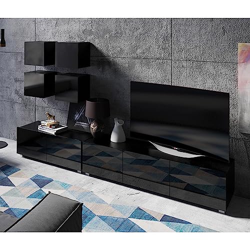 Lomadox Wohnwand Anbauwand schwarz Hochglanz 6-teilig Modern, mit 2 TV-Lowboards, 4 Regalwürfel Lomadox Wohnwand Anbauwand schwarz Hochglanz 6-teilig Modern, mit 2 TV-Lowboards, 4 Regalwürfel