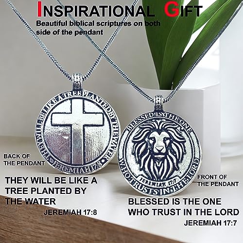 GUAAFA Bible Verse & Lion Pendant for Men Locket Necklaces - Blessed is the One Who Trusts In the Lord | Christian Faith Religious Gifts Jewelry for Women2