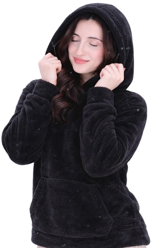 sane originals Oversized Boyfriend Fit Fur Hoodie for Women || Ladies Hoodie in Relaxed Fit for Winter || Super Soft Fur Sweatshirt-picture-36