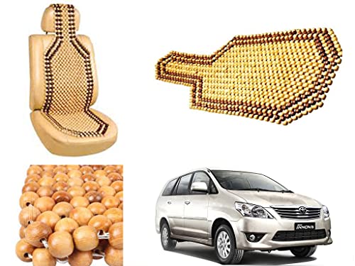 Image of Car Bead Seat Wooden Beads Cushion Cover Pad for Toyota Innova 2012 2013, Acupressure Sitting Seat Cover | Cream Color - Pack of 1
