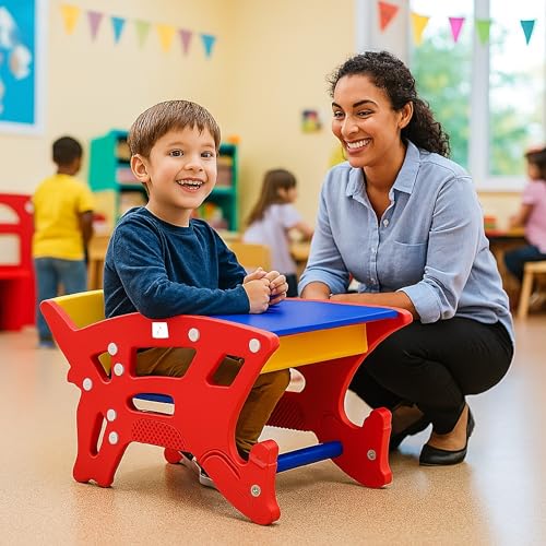 Image of Amazon Brand - Jam & Honey Roxy 2-in-1 Convertible Rocking Horse & Study Table | Kids Ride-On Toy with Ergonomic Design, Durable Plastic, BIS Certified | Indoor & Outdoor Play | 2-6 Years