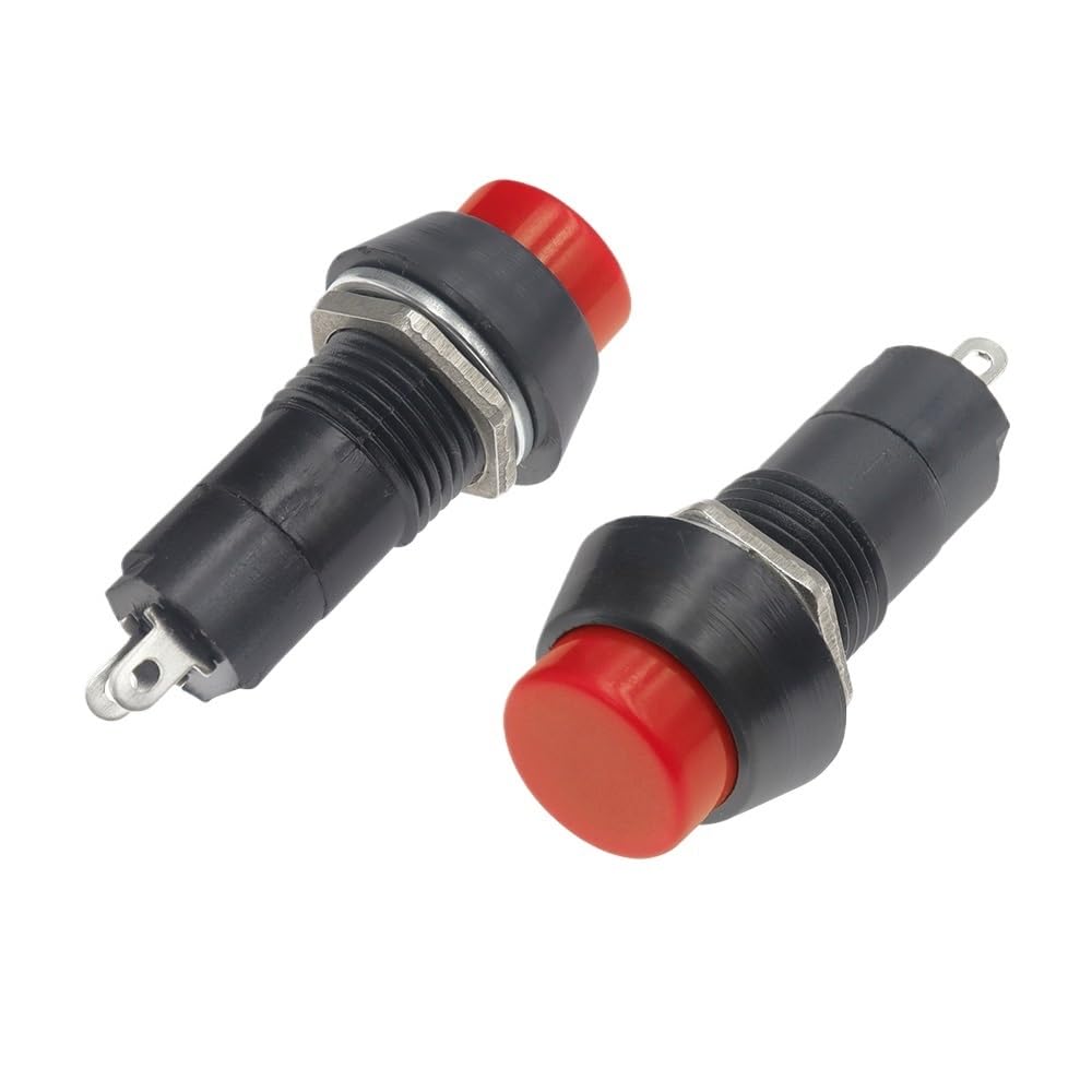AUOQKQUT 10PCS Momentary red PBS-11A 12mm Push Button Switch Latching Switchs 1A 250V AC 2PIN PBS-11B