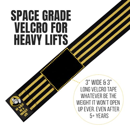 Image of Muscleape Wrist Wraps for Gym | SuperFabric Strength Support Straps for Heavy Lifting, CrossFit & Powerlifting | Adjustable Compression Wrist Support for atheletes- Superb Workout Wrist Stability & Protection. (Bumblebee, 32 Inches)