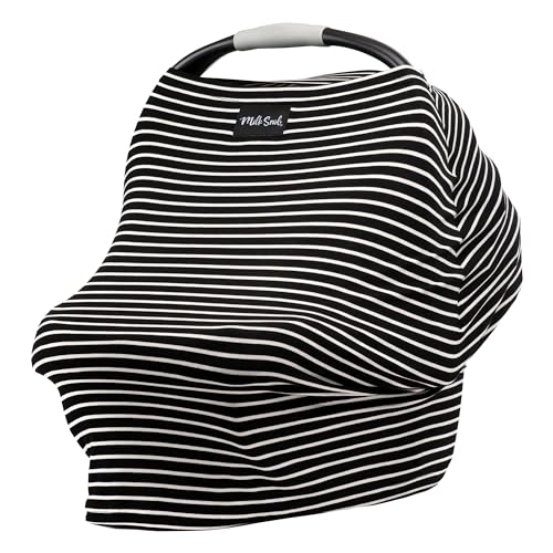 Image of Milk Snob Original 5-in-1 Cover - Nursing Cover for Breastfeeding - Baby Car Seat Cover, Carseat Canopy & Stroller - Essential All-in-One Cover - Gift for Mom, Baby (Modern Stripe)