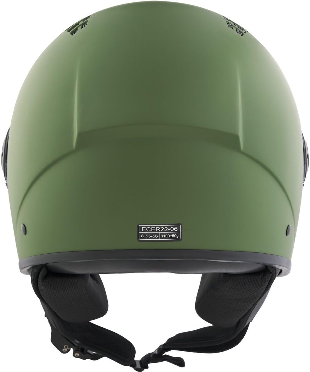 BHR Casco Demi-Jet 834 FLOW - Casco Scooter Estivo Omologato ECE 22.06 con 16 Fori di Aerazione - Visiera Antigraffio e Sgancio Micrometrico, Verde Opaco, L