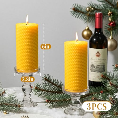Image of Beeswax Pillar Candles,Non-Toxic Honeycomb Bees Wax Candle for Home,Yellow
