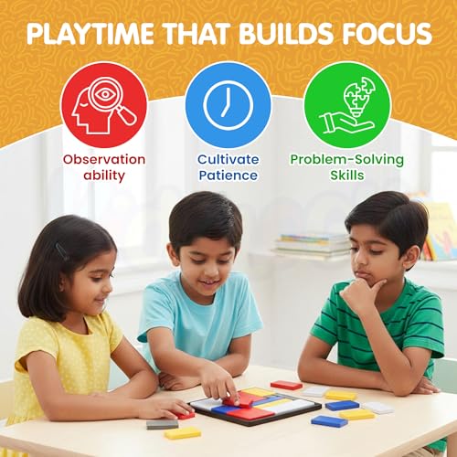 Image of Kidology Color Block Puzzle Game for Kids & Adults | Brain Teaser | Montessori Toy for Focus, Patience, Problem-Solving & Learning Game -88 Challenge Cards, 4 Difficulty Levels, STEM Education