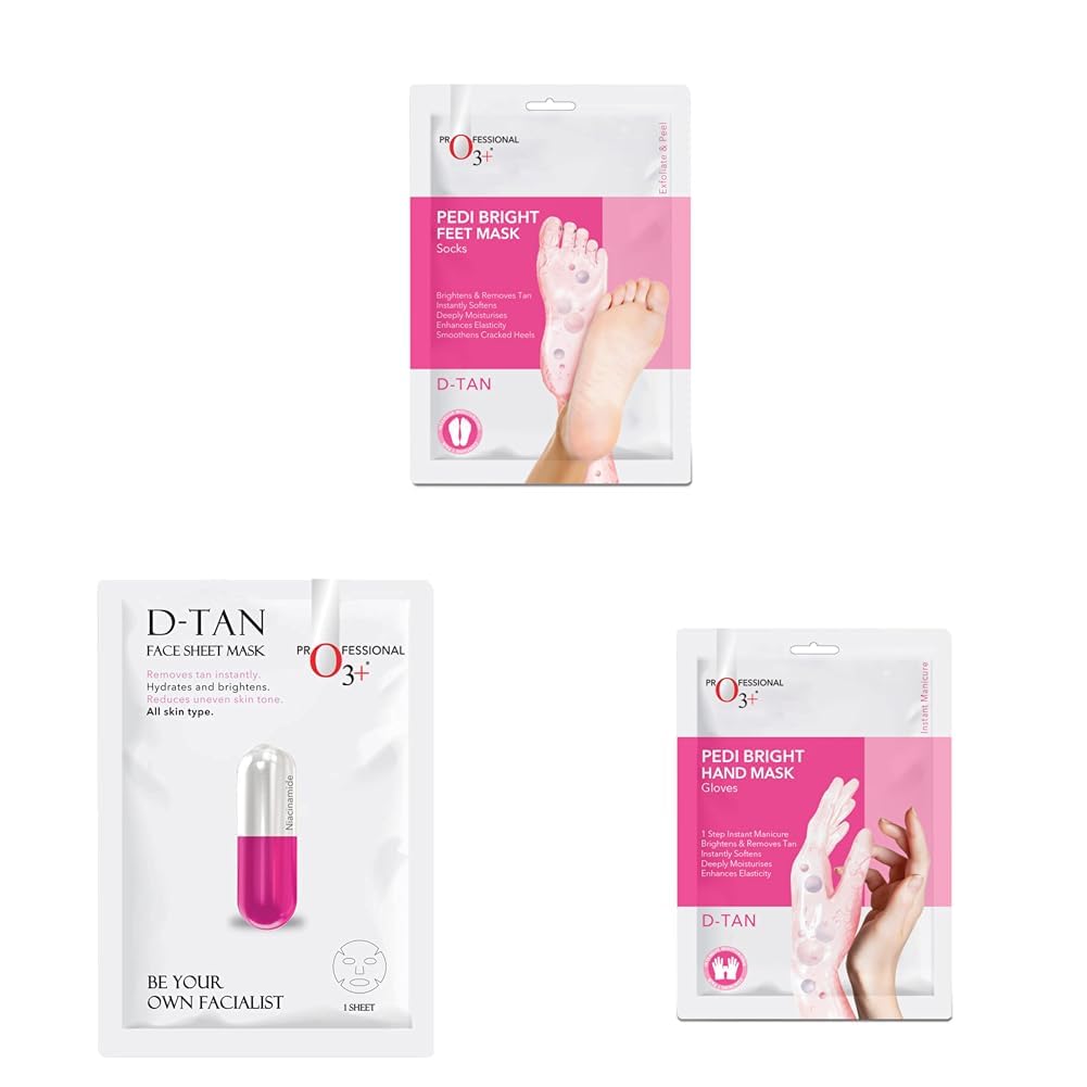 O3+ Pedi Foot Mask, Dtan Face Sheet, Hand Gloves Mask