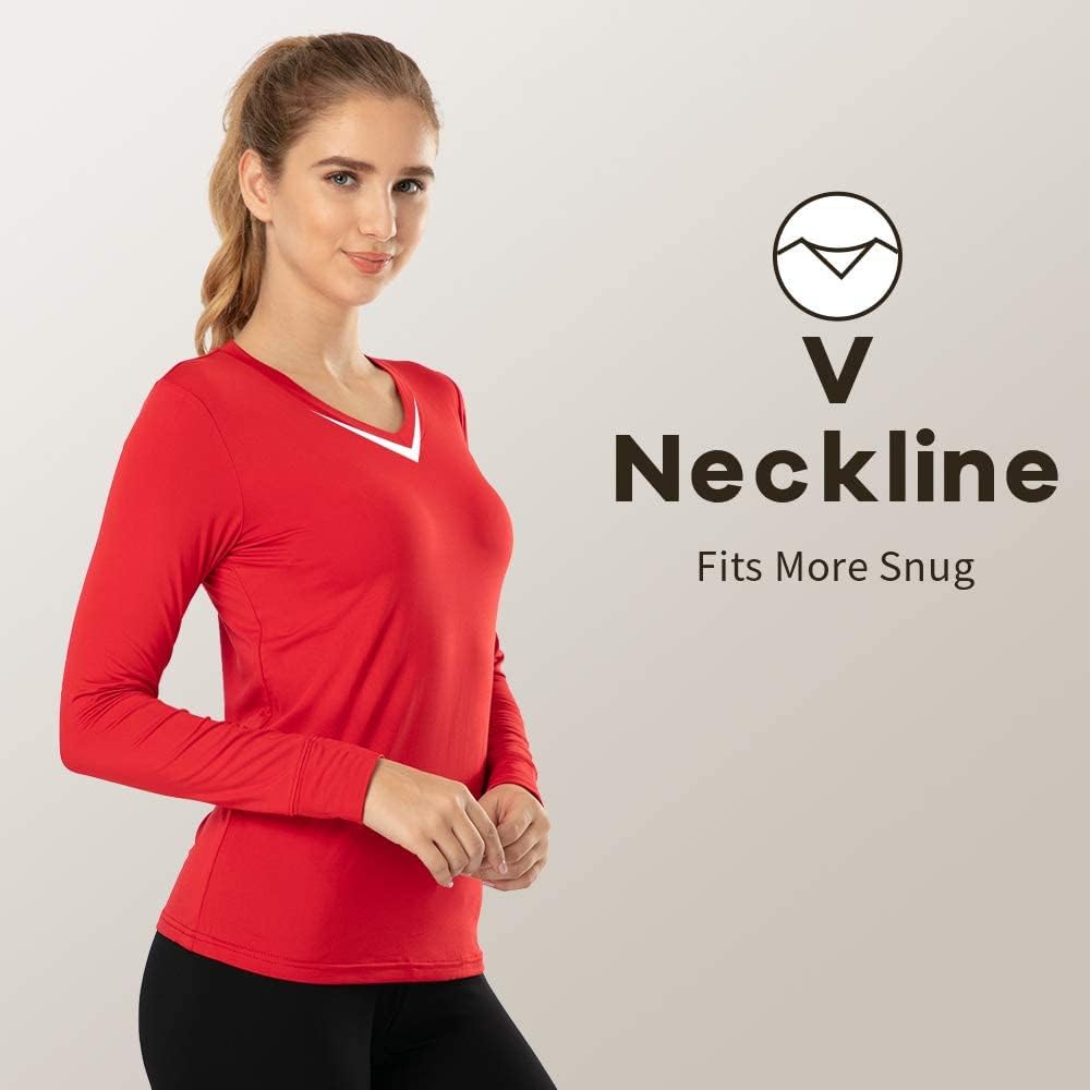 MANCYFIT Thermal Tops for Women Fleece Lined Shirt Long Sleeve Base Layer V Neck
