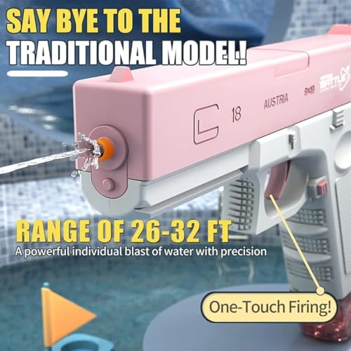 Image of High Pressure Glock Summer Pool Electric Water Gun | Automatic Squirt Gun with Range 30-35 Feet - Aqua Blue | Dual Static Magzine