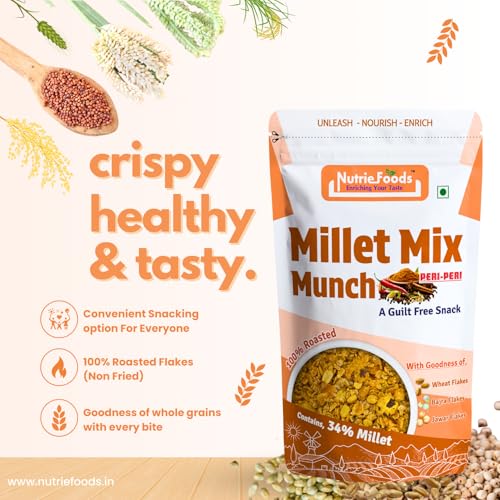 Image of Nutriefoods Millet Mix Munch Snack, 100% Roasted Millets, Guilt Free, Nutritious Munch (Peri Peri & Pudina (Pack of 2), 200gm)