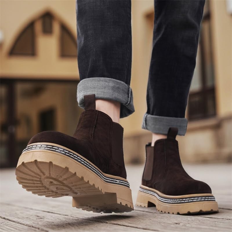 Men's Chelsea Boots, Suede Leather Platform Ankle Boots with Elastic Goring and Lug Sole - Image 4