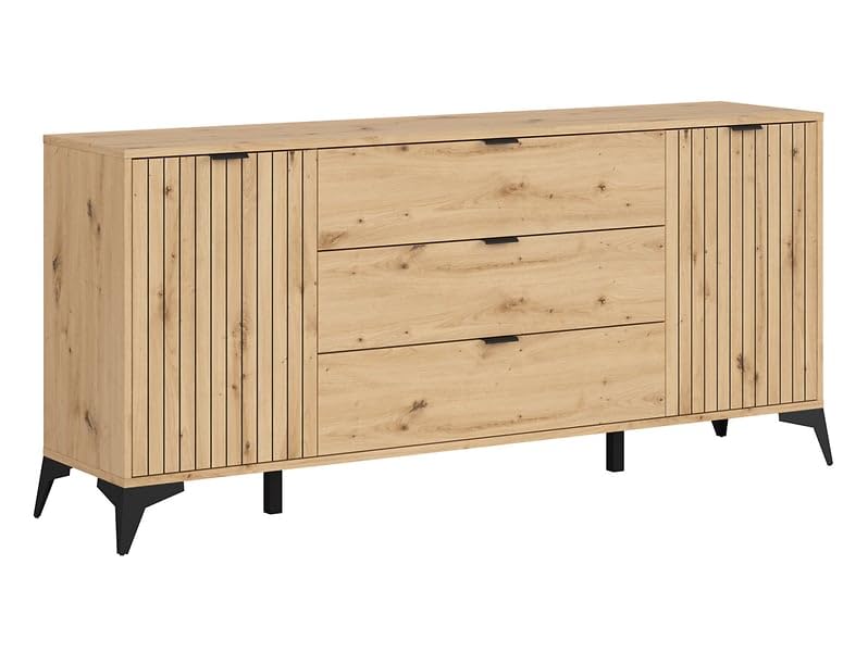 PEGANE Commode Buffet à 2 Portes et 3 tiroirs,Coloris Chêne Artisan - Longueur 180 x Profondeur 41 x Hauteur 83 cm