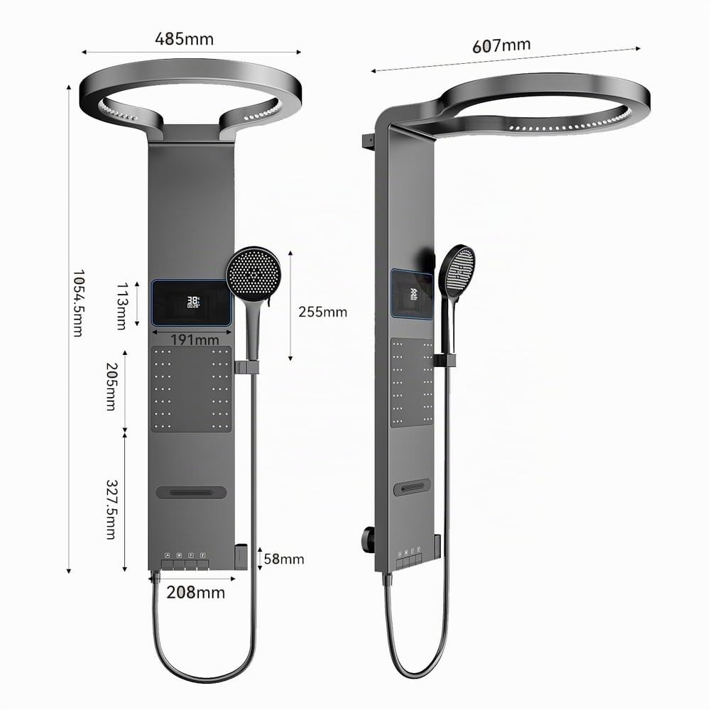 INEX EUROPA Panneau de douche thermostatique gris titane de luxe - Colonne de hydromassage avec garantie de 10 ans et 4 modes de fonctionnement - Colonne de douche de 105 cm de haut Collection Daytona