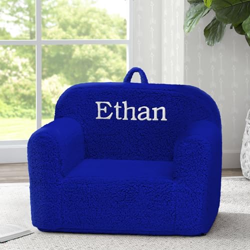 Image of Delta Children Personalized Sherpa Cozee Chair - Customize with Name - Foam Kids Chair for Ages 18 Months and Up, Royal Blue