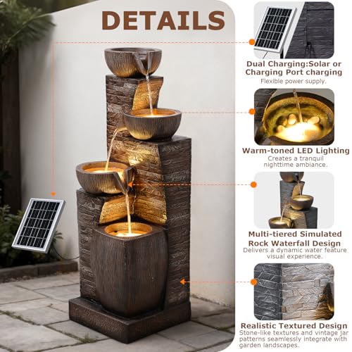 Image of 38.2 inch Tall Solar Powered Water Fountain for Outdoor