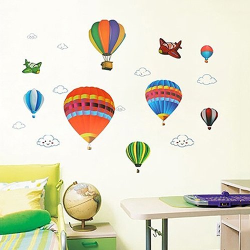 Guoainn Cartoon Airplane Hot Air Balloons,Removable Wall Sticker,Kids Room Home Decal #TOP3