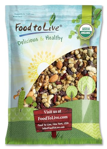 Organic Raw Munchies Snack Mix, 4 Pounds — Raw and Non-GMO Snack Mix Contains Cacao Nibs, Raisins, Almonds, Cashews, Walnuts, Goji Berries, Mulberries, Pumpkin Seeds. Vegan Superfood, Kosher, No Added
