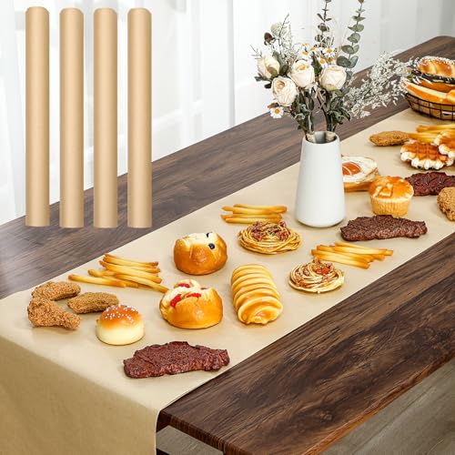 MotiMind 4 Pcs Charcuterie Paper Table Runner 15 x 48 Inches Disposable Kraft Brown Table Runner Butcher Paper Roll for Dining Birthday Party Weddings and Events