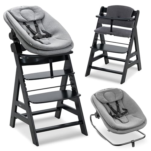 hauck Alpha+ Hochstuhl Newborn Set mit Highchair Bouncer - Schwarz