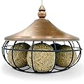 Copper Suet Bird Feeder for the Garden fits up to 6 Suet Balls - Hanging Pumpkin Modern Design with Strong Wire Cable to Hang Outdoors