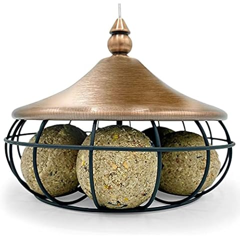 Copper Suet Bird Feeder for the Garden fits up to 6 Suet Balls - Hanging Pumpkin Modern Design with Strong Wire Cable to Hang Outdoors Cover