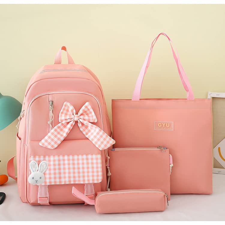 Juego de 4 mochilas Kawaii para escuela, maletines, estuche, monedero para niñas y escuelas, Rosado