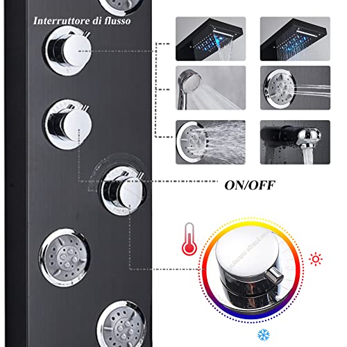 TVTIUO-Columna-Ducha-Hidromasaje-LED-Panel-De-Ducha-5-Funcion-con-Pantalla-LCD-4-boquillas-Sistema-de-Ducha-Montaje-en-Pared-Acero-InoxidableNegro