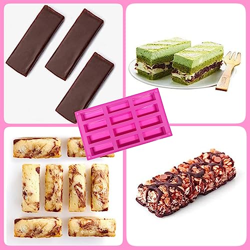 XCSJ Müsliriegel Backform, Riegel Silikonform, Mit 12 Mulden, Gießformen Rechteck, Silikonform Riegel für Müsliriegel, Energieriegel, Brotbrot, Brownie, Schokolade (Rosa) – Bild 6