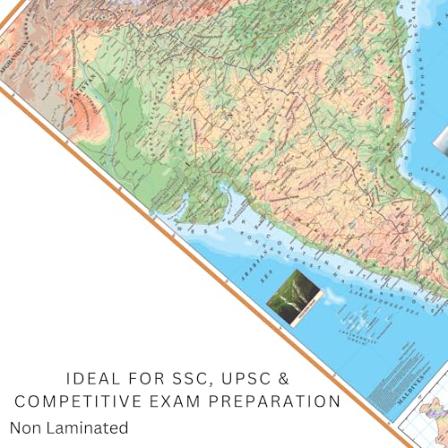 Image of Editone International India Physical Map for Wall with QR Code | Competitive Exam Prepration for UPSC, IAS, IPS, with Non-Laminated Paper Print (India Physical (English)