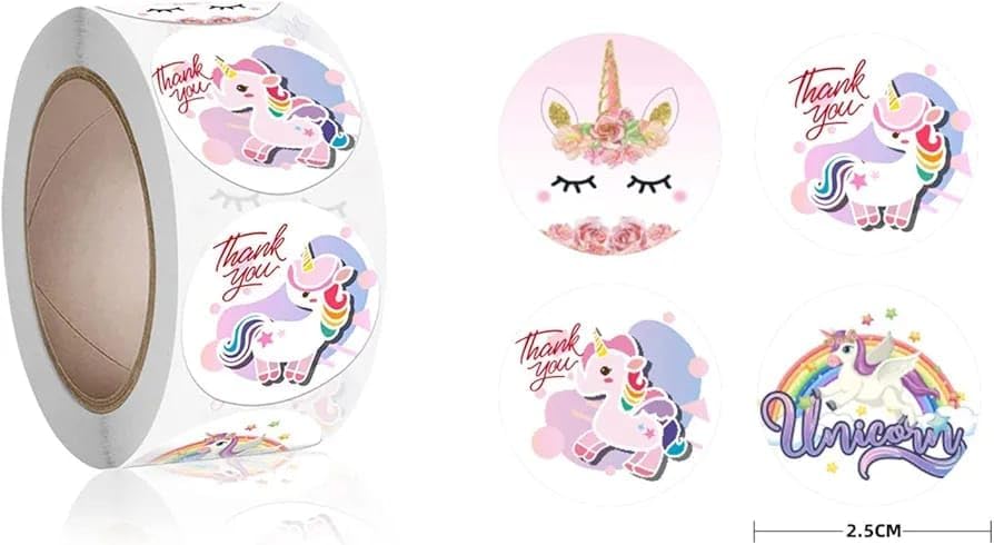 Image of 500pcs Watercolor Thank You Stickers, Round Thank You Adhesive Sticker for Small Business Wedding Supplies Packing Stickers Gift Wrap (1, Thank You Unicorn Stickers)