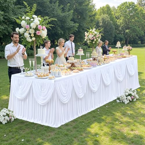 image for gogoparti White Tutu Table Skirts for Rectangle Tables 6ft Draped Plea