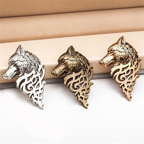 Image of WCRAZYE Vintage Wolf Head Lapel Brooch Set for Men Women Antique Animal Dire Wolf Head Coyote Antique Retro Lapel Brooches Badge Men's Suits Buckle Neckwear Accessories
