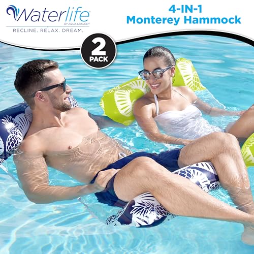Image of Waterlife 4-in-1 Pool Hammock 4-Pack, Inflatable Pool Chair Float, Water (Saddle, Lounge Chair, Drifter)