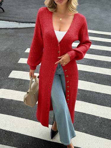 Image of Saodimallsu Womens Long Duster Cardigans Button Down Maxi Sweater Dress