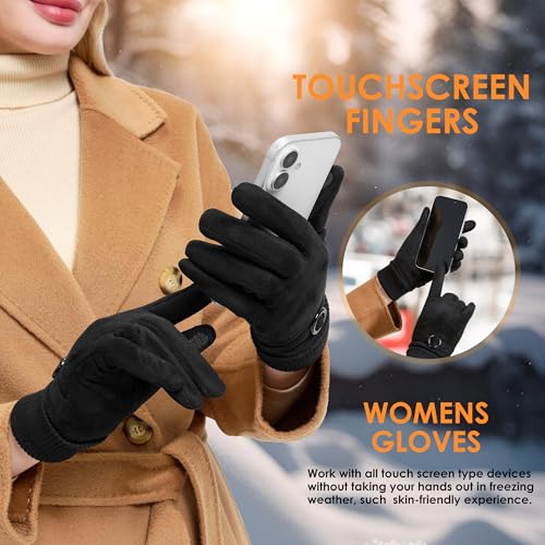 Image of Cold Weather Womens Gloves, Winter Gloves for Women Thermal Warm Fleece Lined, Touchscreen Gloves for Christmas Gifts