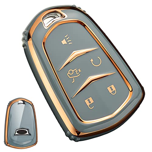 Cacacar Premium Soft TPU Full Protection Key Fob Case for Cadillac Escalade ATS CTS STS SRX XT5 CT6 Smart Key Cover Gray