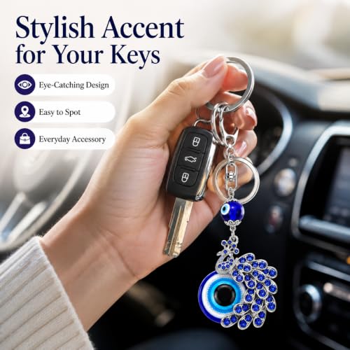 Image of Peacock Shape Pendant Blue Evil Eye Keychain Crystal alloy peacock Keyring for Men and Women