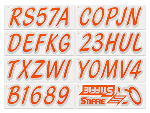 Image of Whipline Solid Orange /Silver 3 inch Alpha-Numeric Registration Identification Numbers Stickers Decals for Boats & Personal Watercraft
